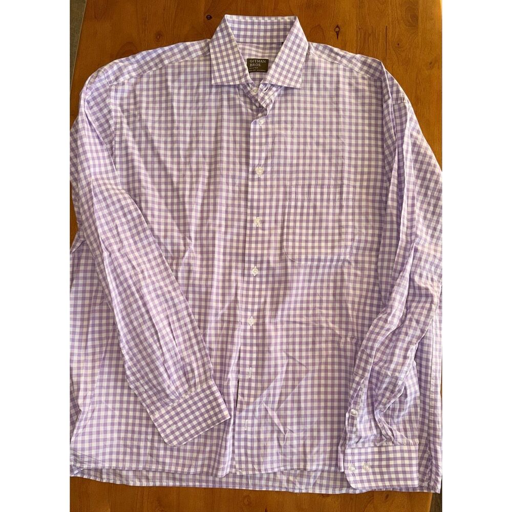 Gitman Bros Shirt‎ Mens Large Purple White Gingham Check Button Down Made USA